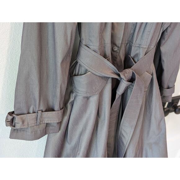 SAMUEL DONG Bubble Hem Trench Coat Dress SZ L Silver Gray Belted Party Event NWT - Picture 7 of 9